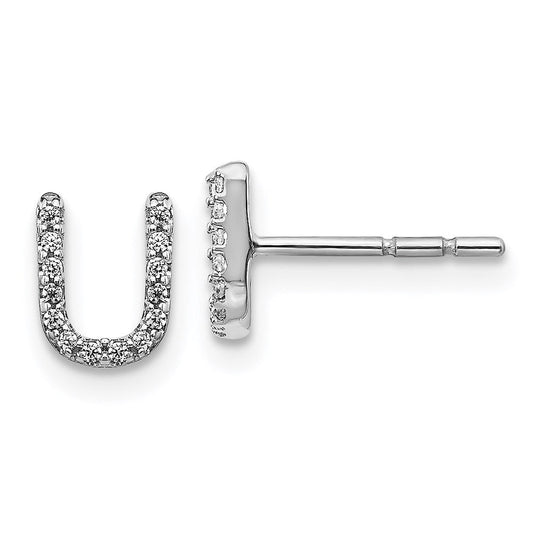 14k White Gold Real Diamond Initial U Earrings EM4169U-008-WA