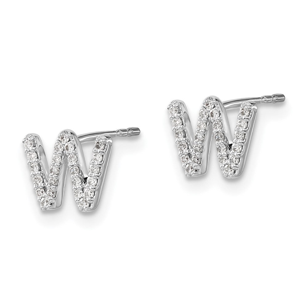 Solid 14k White Gold Simulated CZ Initial W Earrings