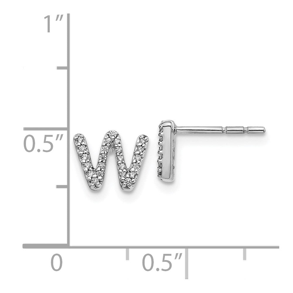 Solid 14k White Gold Simulated CZ Initial W Earrings