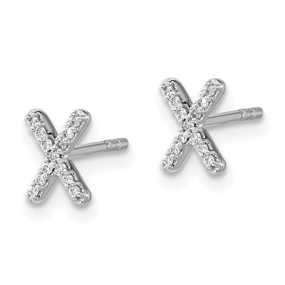 Solid 14k White Gold Simulated CZ Initial X Earrings