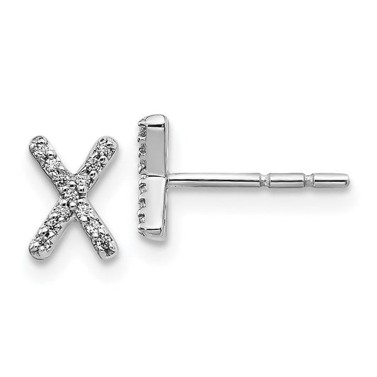 14k White Gold Real Diamond Initial X Earrings EM4169X-008-WA