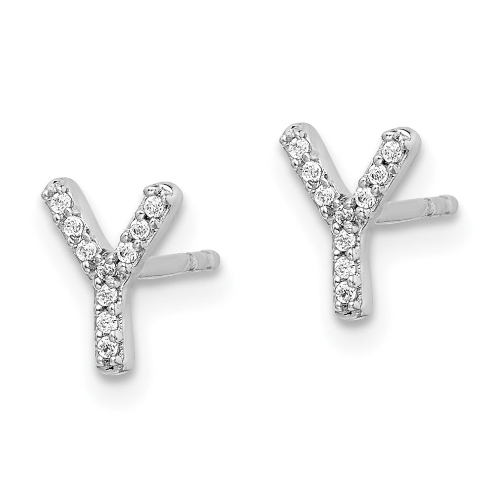 Solid 14k White Gold Simulated CZ Initial Y Earrings