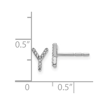 Solid 14k White Gold Simulated CZ Initial Y Earrings