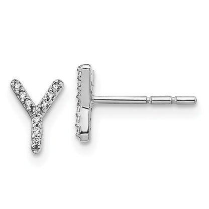 Solid 14k White Gold Simulated CZ Initial Y Earrings