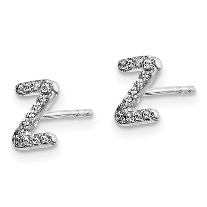 Solid 14k White Gold Simulated CZ Initial Z Earrings