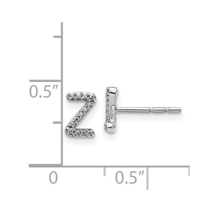 Solid 14k White Gold Simulated CZ Initial Z Earrings