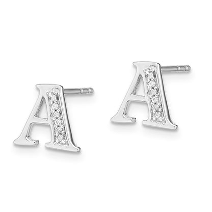 Solid 14k White Gold Simulated CZ Initial A Earrings