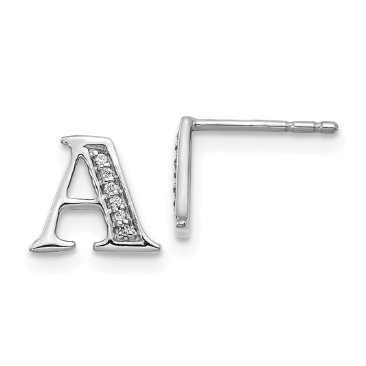 Solid 14k White Gold Simulated CZ Initial A Earrings