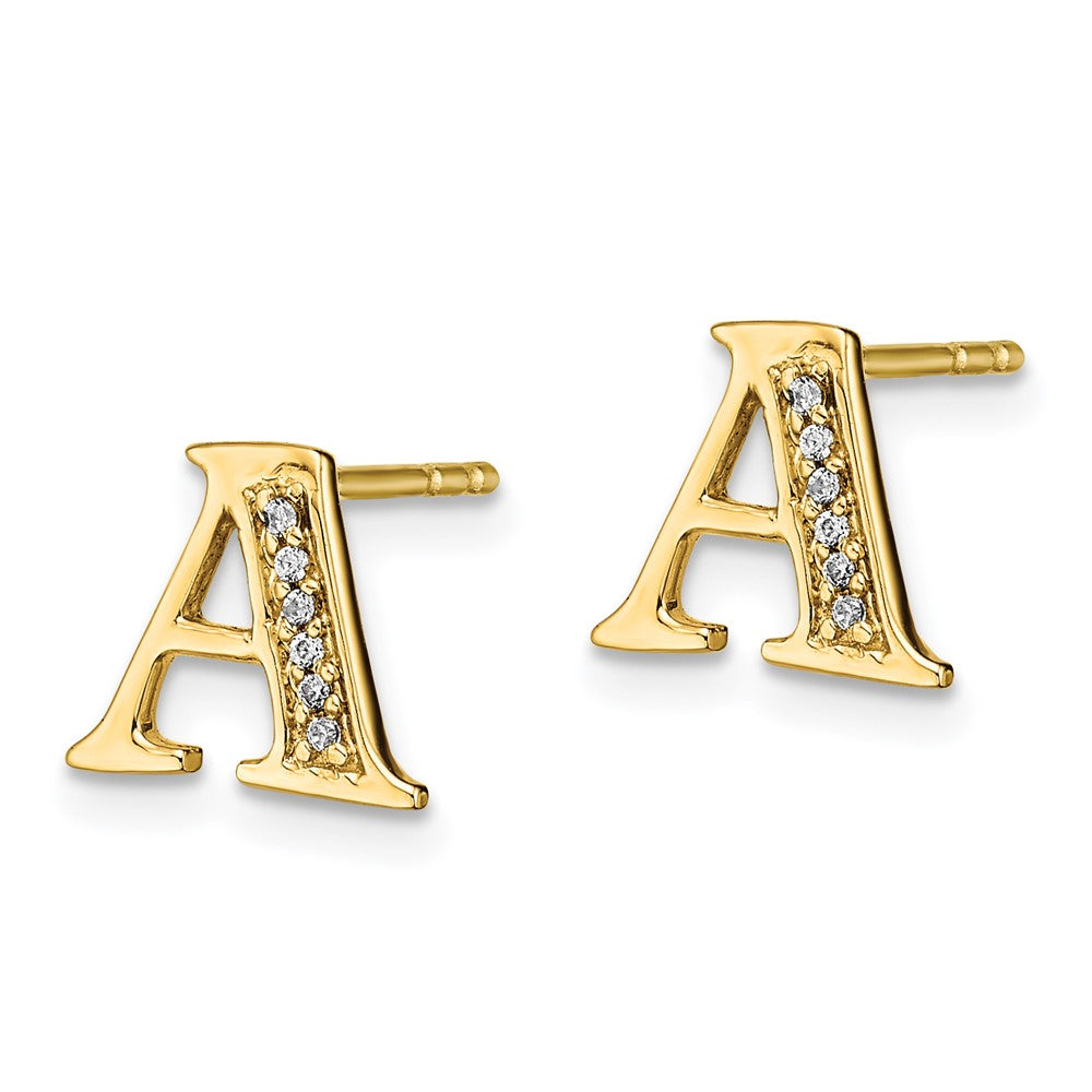 Solid 14k Yellow Gold Simulated CZ Initial A Earrings