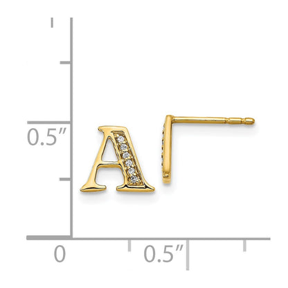 Solid 14k Yellow Gold Simulated CZ Initial A Earrings