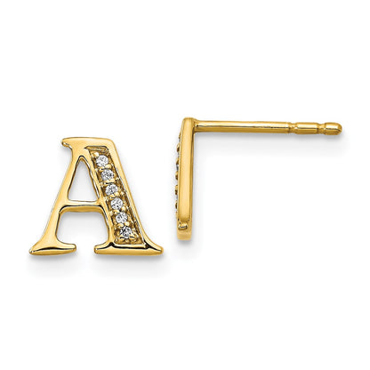 Solid 14k Yellow Gold Simulated CZ Initial A Earrings