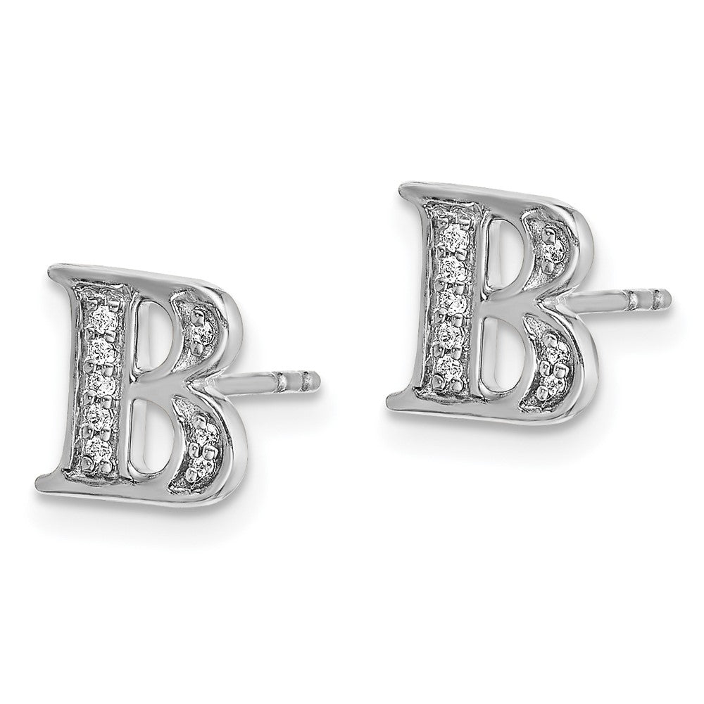 Solid 14k White Gold Simulated CZ Initial B Earrings