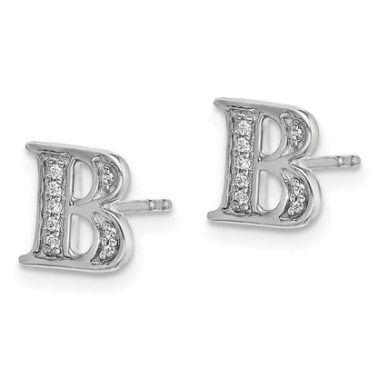 Solid 14k White Gold Simulated CZ Initial B Earrings