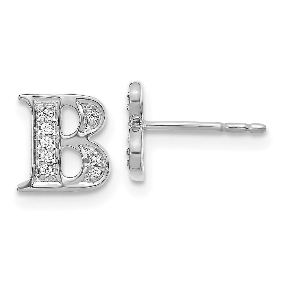 14k White Gold Real Diamond Initial B Earrings EM4170B-006-WA