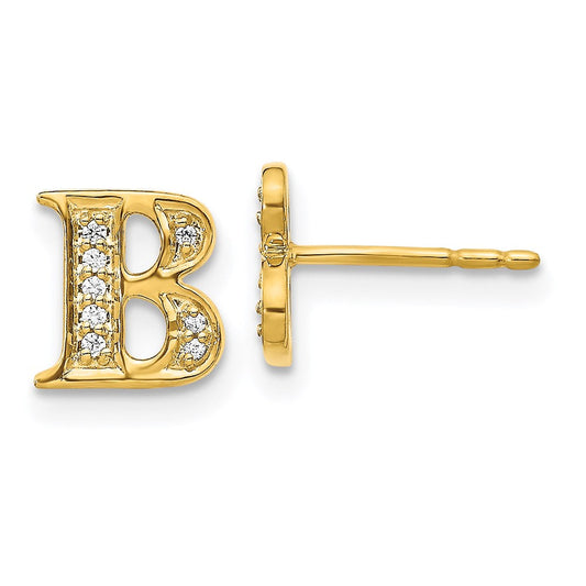 14k Yellow Gold Real Diamond Initial B Earrings EM4170B-006-YA