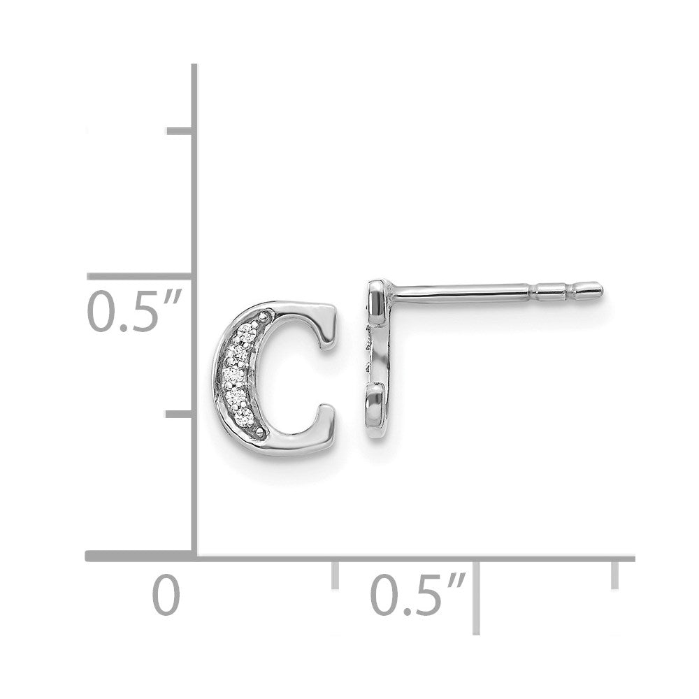 Solid 14k White Gold Simulated CZ Initial C Earrings