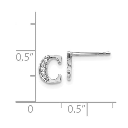 Solid 14k White Gold Simulated CZ Initial C Earrings