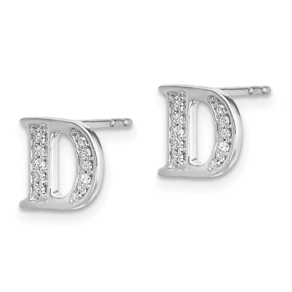 Solid 14k White Gold Simulated CZ Initial D Earrings