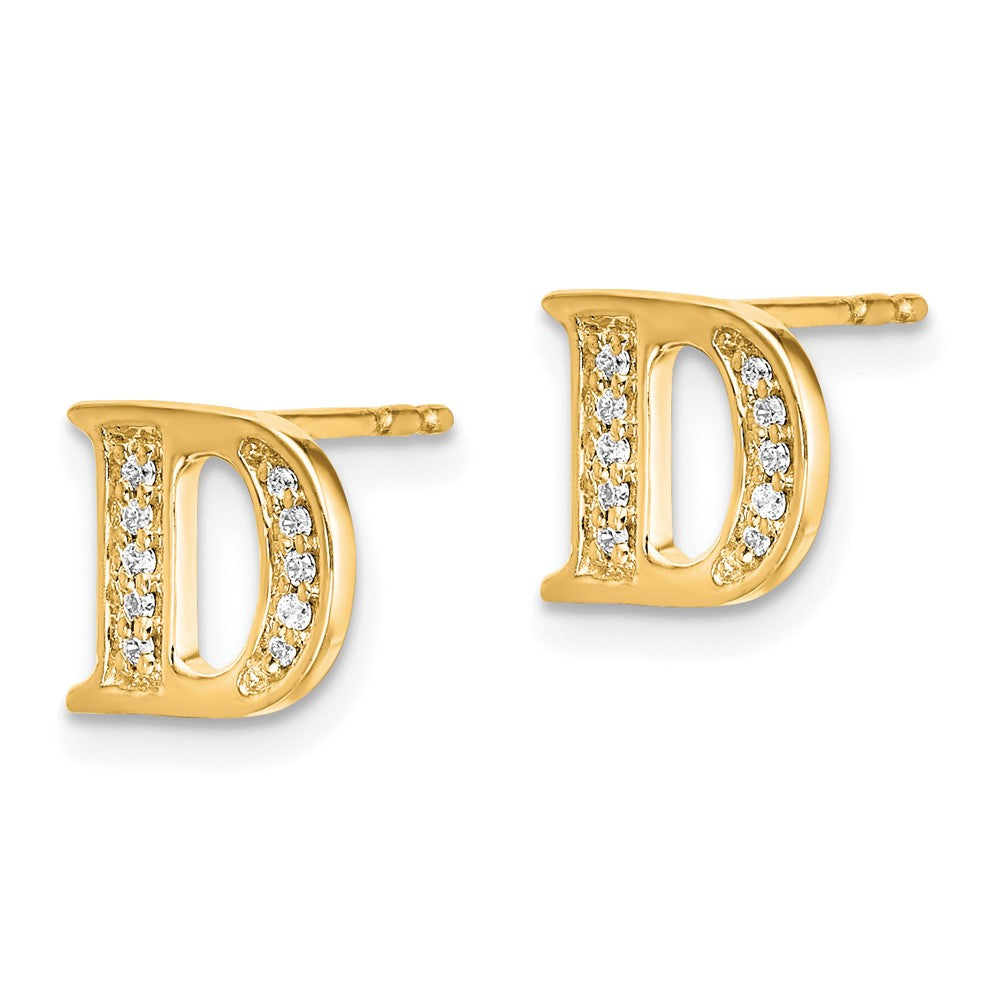 Solid 14k Yellow Gold Simulated CZ Initial D Earrings