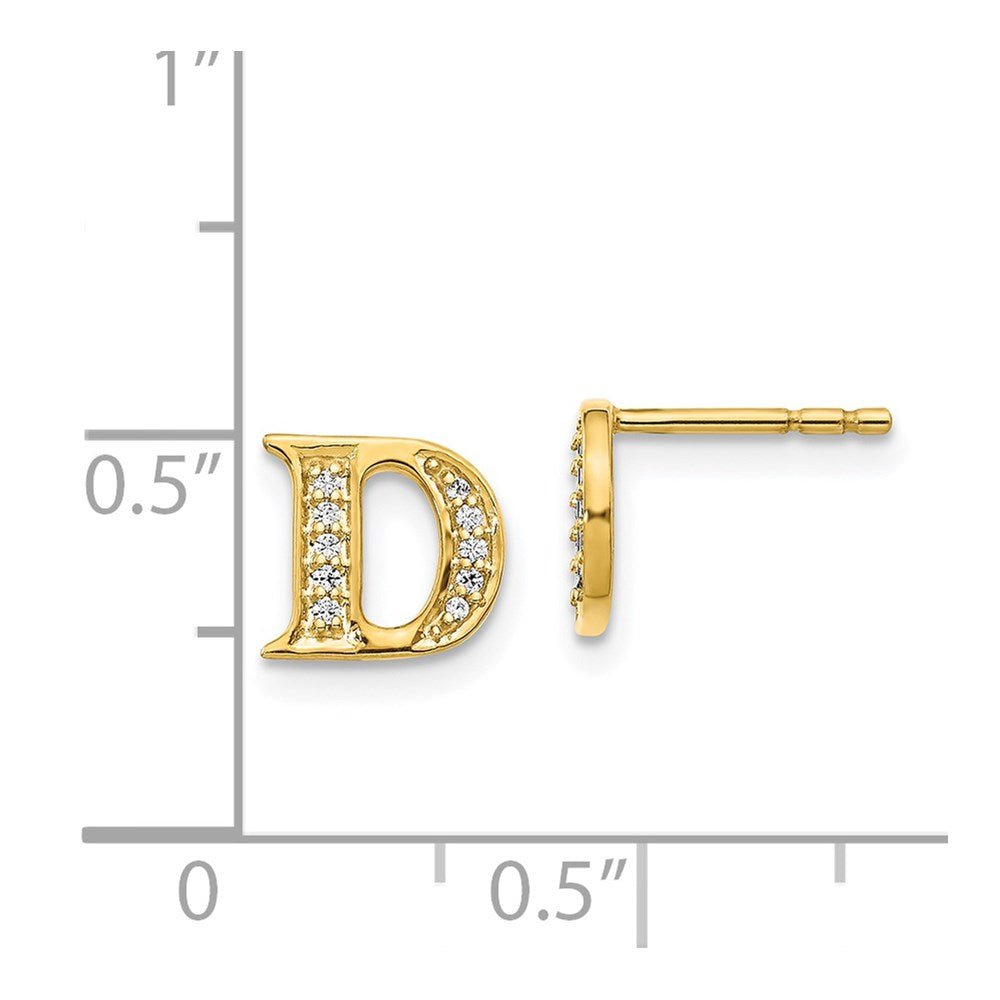 Solid 14k Yellow Gold Simulated CZ Initial D Earrings