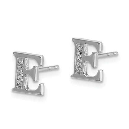 Solid 14k White Gold Simulated CZ Initial E Earrings