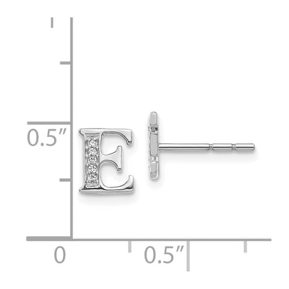 Solid 14k White Gold Simulated CZ Initial E Earrings