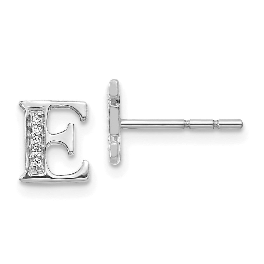 Solid 14k White Gold Simulated CZ Initial E Earrings