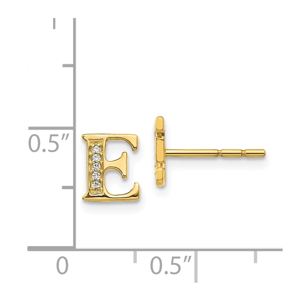 Solid 14k Yellow Gold Simulated CZ Initial E Earrings