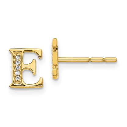 Solid 14k Yellow Gold Simulated CZ Initial E Earrings