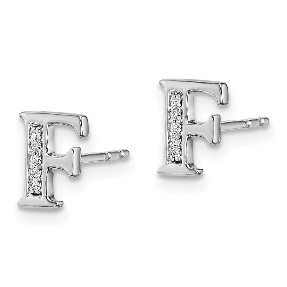 Solid 14k White Gold Simulated CZ Initial F Earrings
