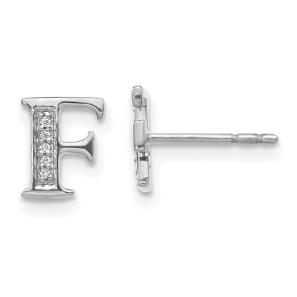 14k White Gold Real Diamond Initial F Earrings EM4170F-003-WA