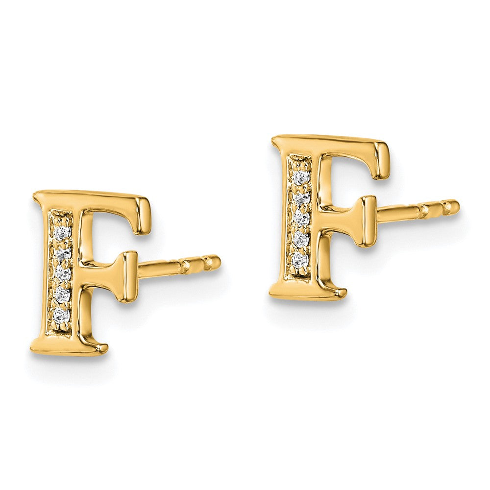 Solid 14k Yellow Gold Simulated CZ Initial F Earrings