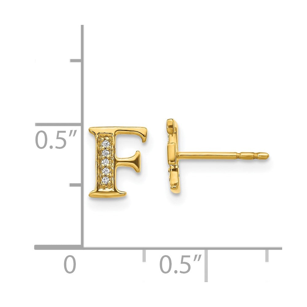 Solid 14k Yellow Gold Simulated CZ Initial F Earrings