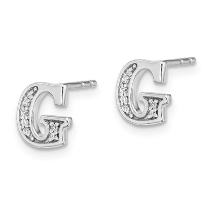 Solid 14k White Gold Simulated CZ Initial G Earrings
