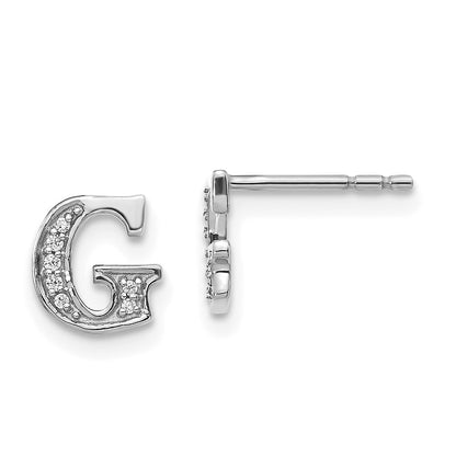 Solid 14k White Gold Simulated CZ Initial G Earrings