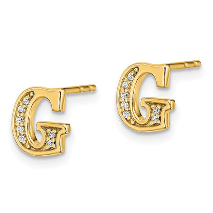 Solid 14k Yellow Gold Simulated CZ Initial G Earrings