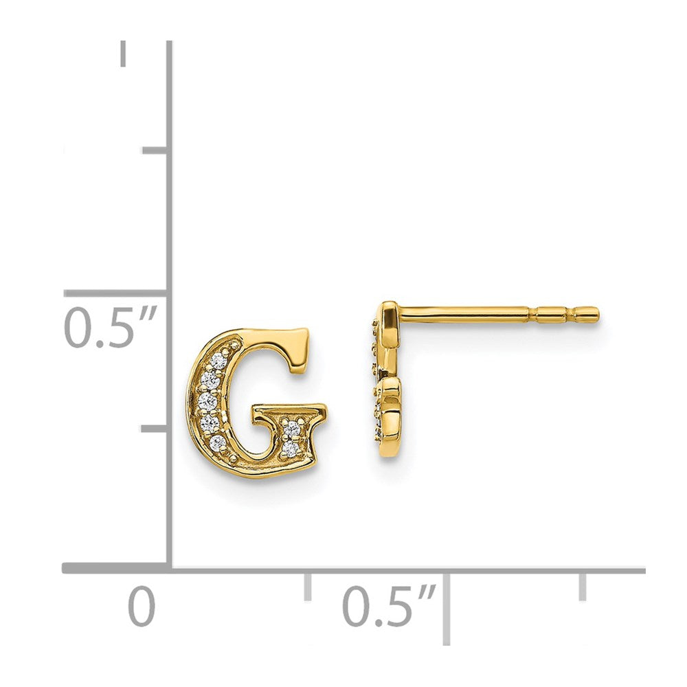 Solid 14k Yellow Gold Simulated CZ Initial G Earrings