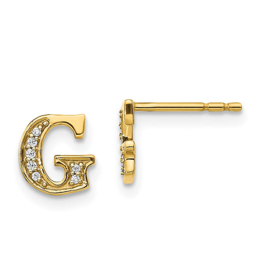 Solid 14k Yellow Gold Simulated CZ Initial G Earrings