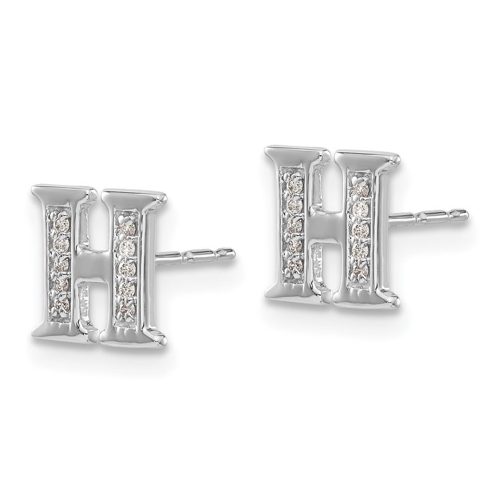 Solid 14k White Gold Simulated CZ Initial H Earrings