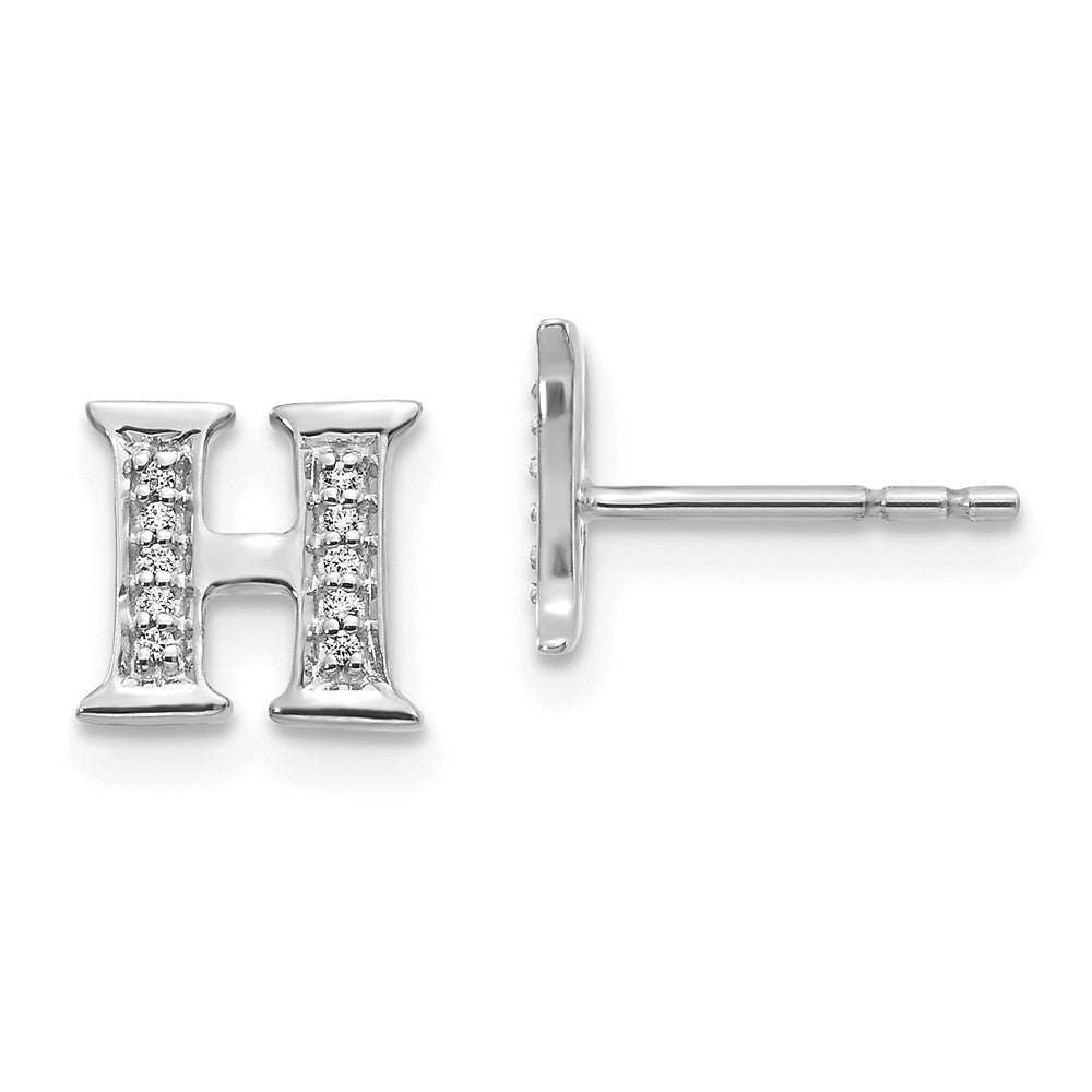 Solid 14k White Gold Simulated CZ Initial H Earrings