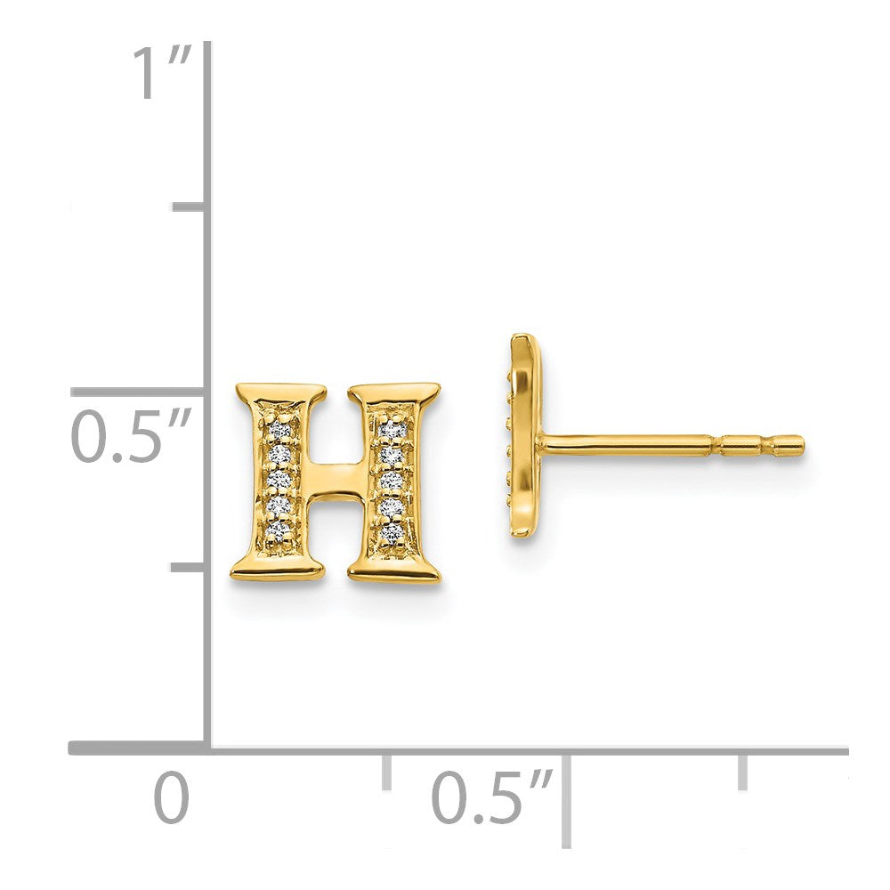 Solid 14k Yellow Gold Simulated CZ Initial H Earrings