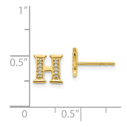 Solid 14k Yellow Gold Simulated CZ Initial H Earrings