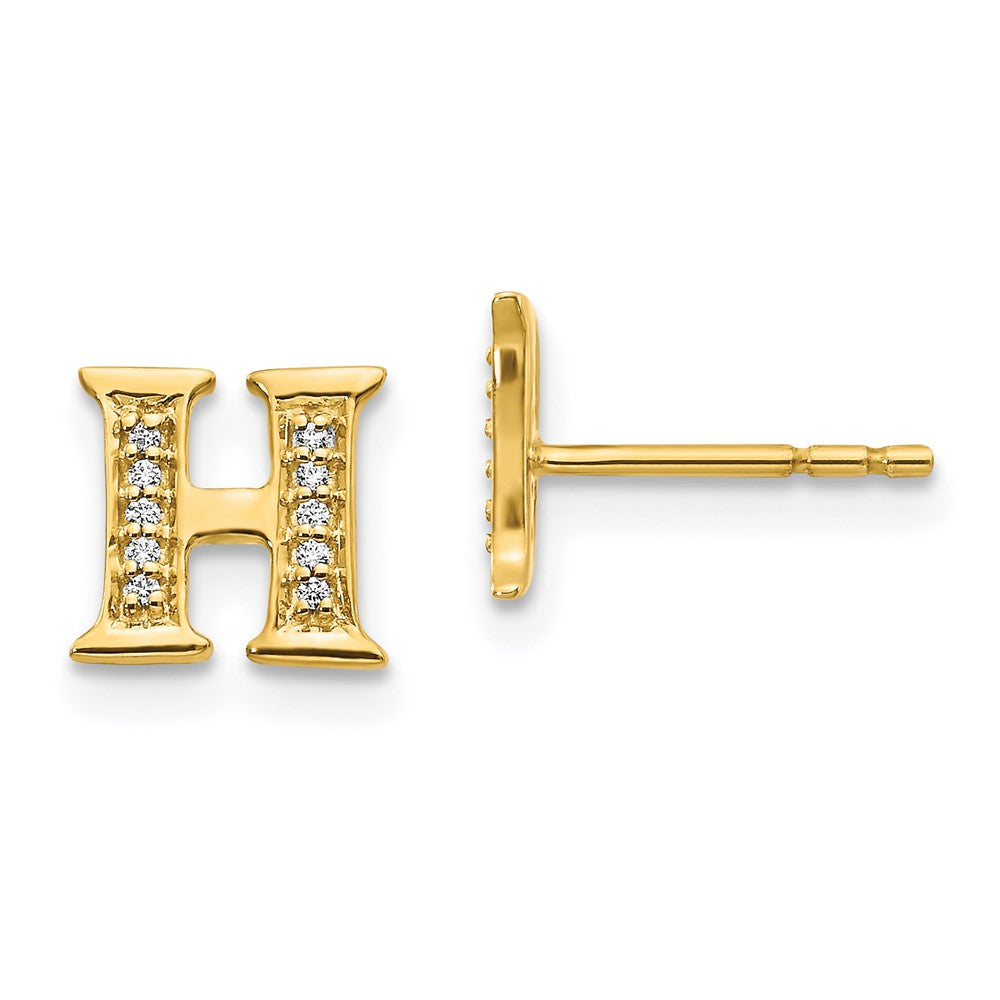 Solid 14k Yellow Gold Simulated CZ Initial H Earrings