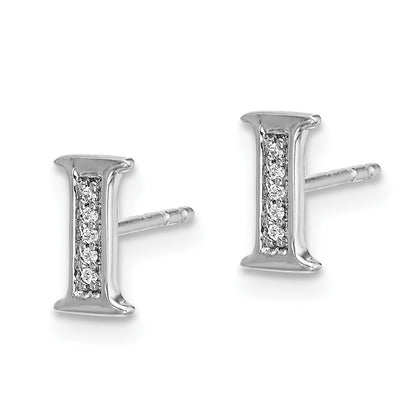 Solid 14k White Gold Simulated CZ Initial I Earrings