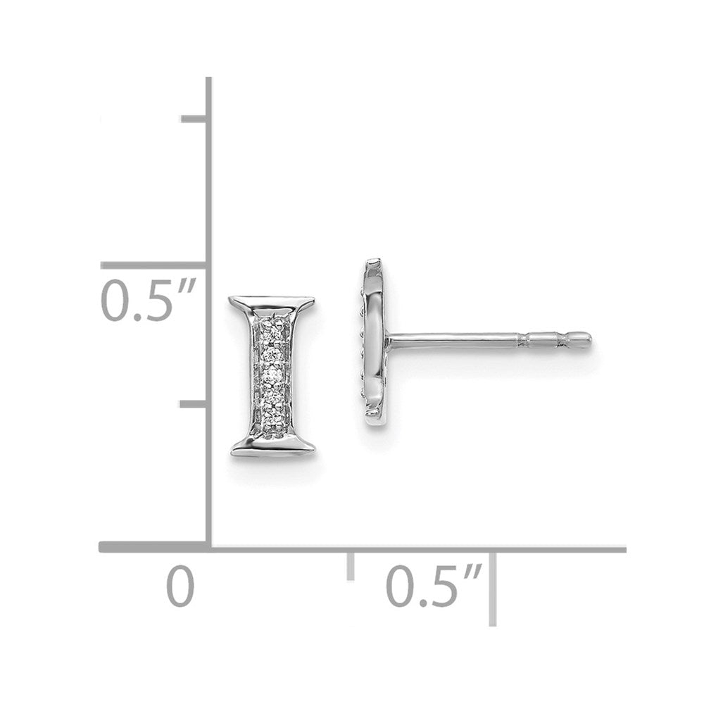 Solid 14k White Gold Simulated CZ Initial I Earrings