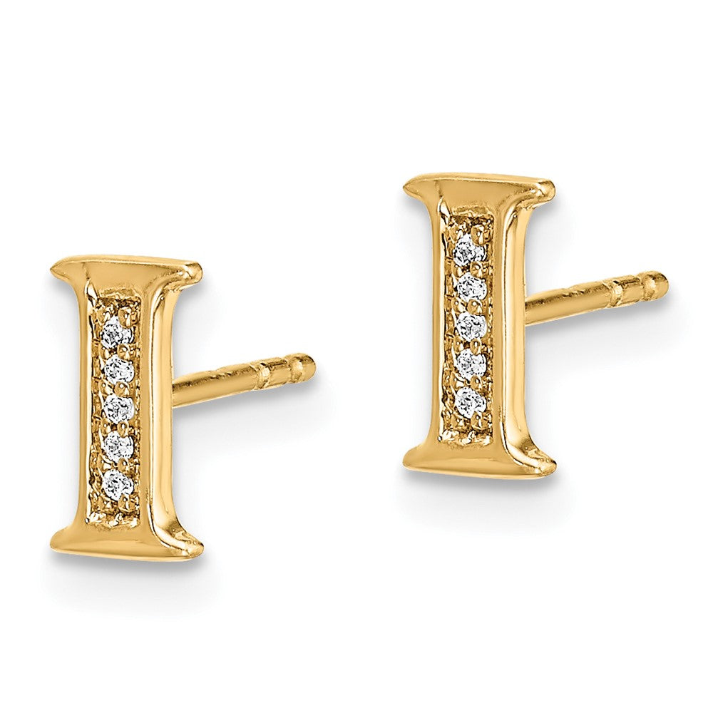 Solid 14k Yellow Gold Simulated CZ Initial I Earrings
