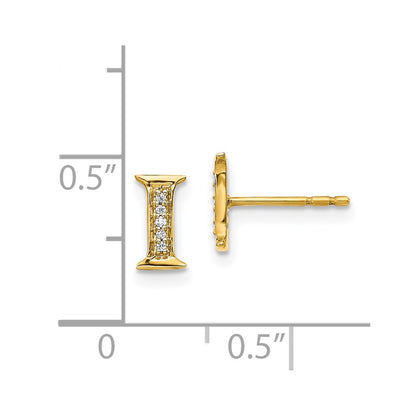 Solid 14k Yellow Gold Simulated CZ Initial I Earrings