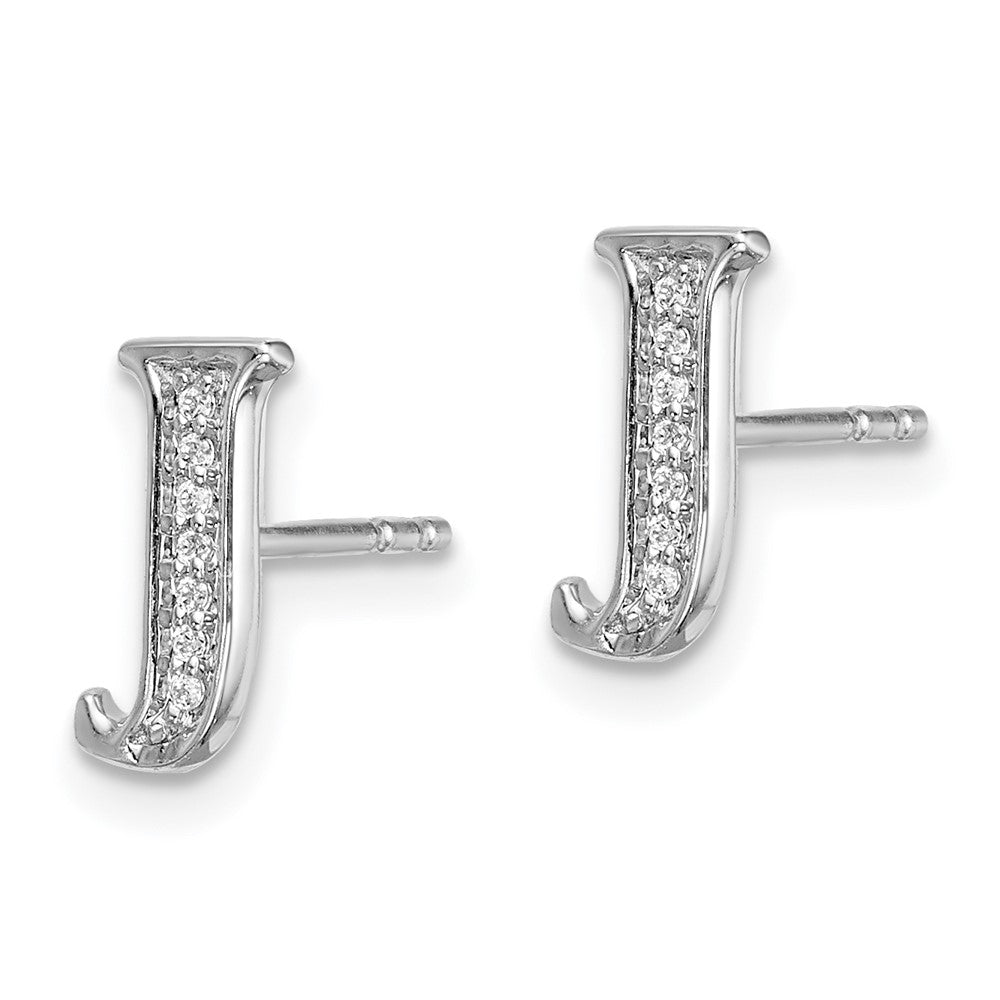 Solid 14k White Gold Simulated CZ Initial J Earrings