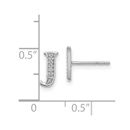 Solid 14k White Gold Simulated CZ Initial J Earrings