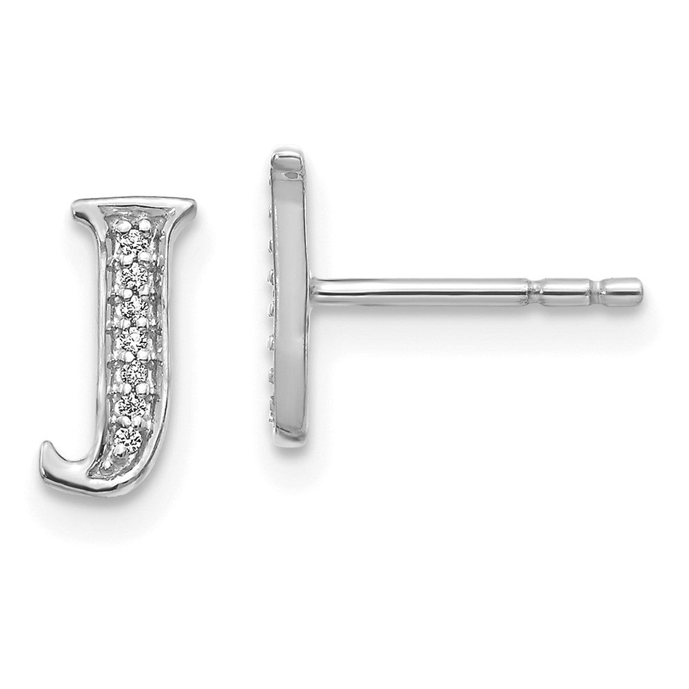 Solid 14k White Gold Simulated CZ Initial J Earrings